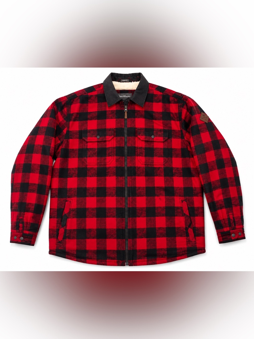 Eddie Bauer Men’s XXLSherpa Lined Buffalo Plaid Flannel Jacket Red Black Full